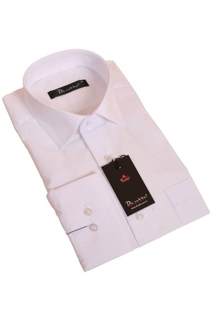 White Large Size Relaxed Cut Long Sleeve Regular Fit Men's Shirt with Pockets - 150-1