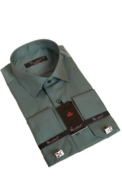 Khaki Green Slim Fit Micro Fabric Cufflinks Slim Fit Men's Shirt - 201-19