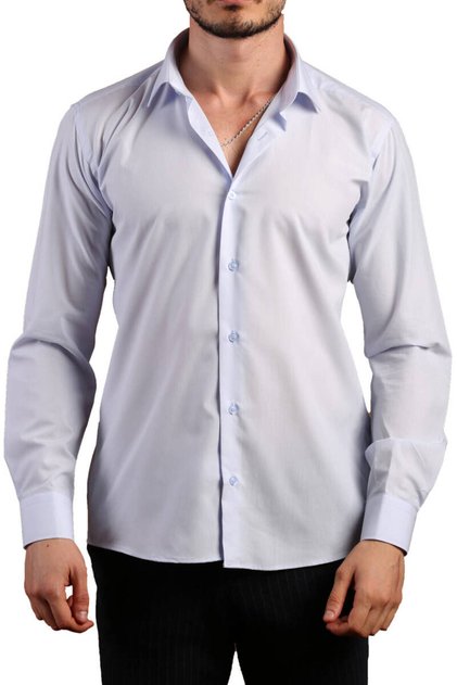 Light Blue Narrow Cut Slim Fit Long Sleeve Solid Color Men's Shirt - 151-3