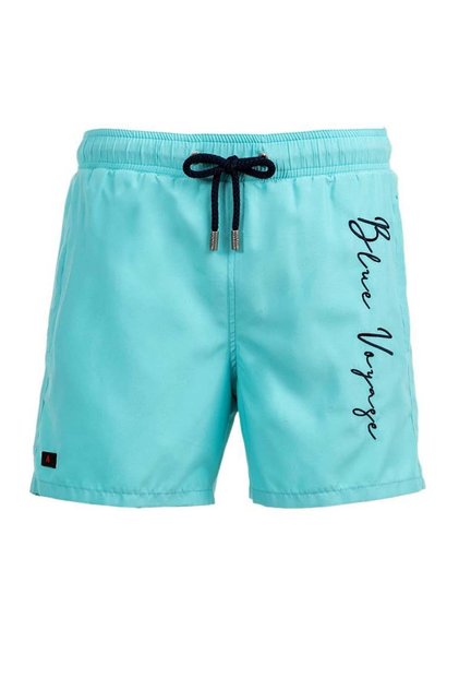 Mint Water Repellent Blue Voyage Embroidered Men's Beach Shorts Swimsuit - 303-Mint