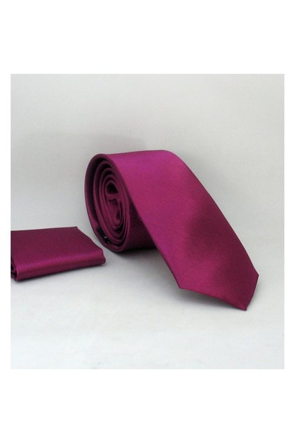 Plum Slim Fit μονόχρωμη σατέν γραβάτα με μαντήλι - Ss-06