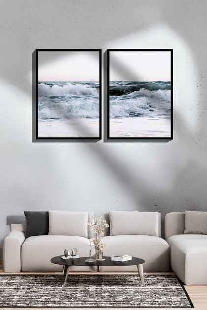 2 Piece True Black Color Framed Painting Set - Model 35