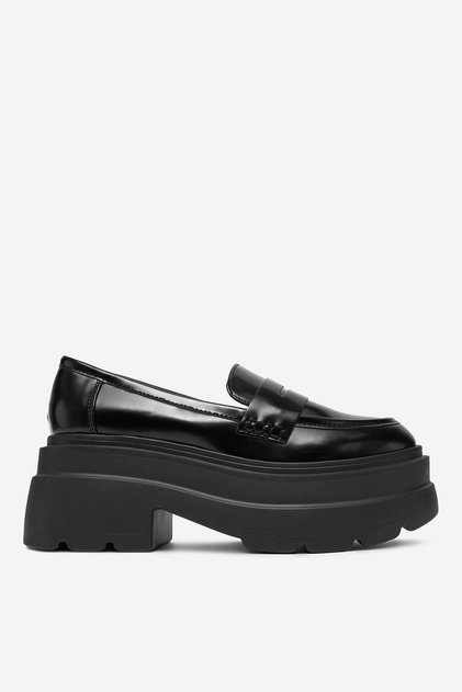 Mocasini damă cu talpă groasă, culoare pastel, joasă, neagră, 38
