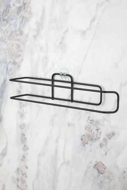 Sticker Adhesive Black Paper Roll Towel Holder Napkin Holder Adhesive Kitchen Bathroom Hanger
