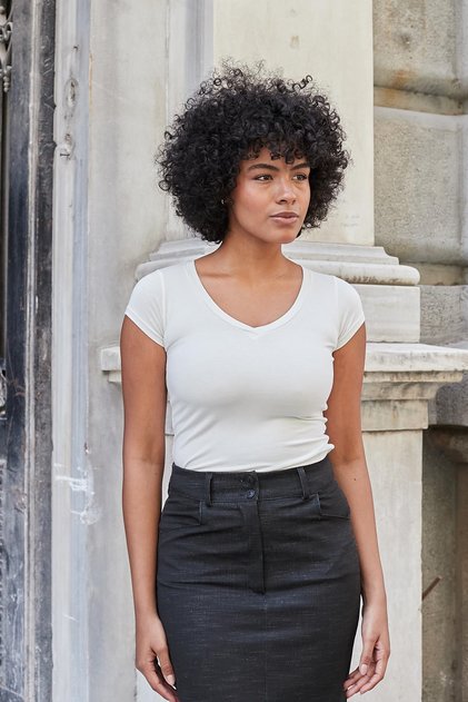 V-Neck Short Sleeve Lycra Cotton Fabric Body-Cream