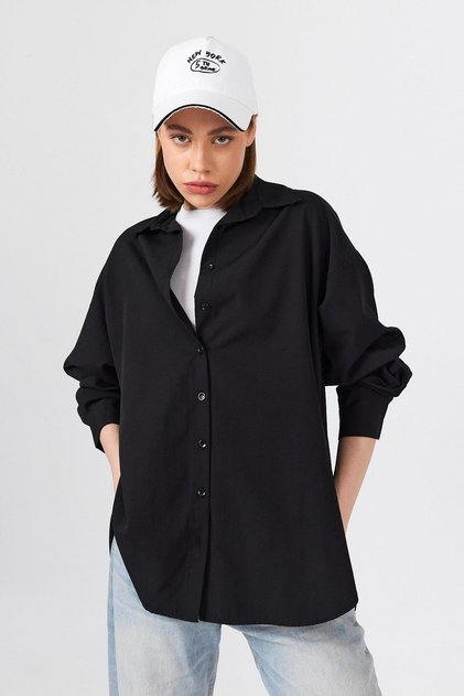 Black Oversize Basic Long Shirt 4664A