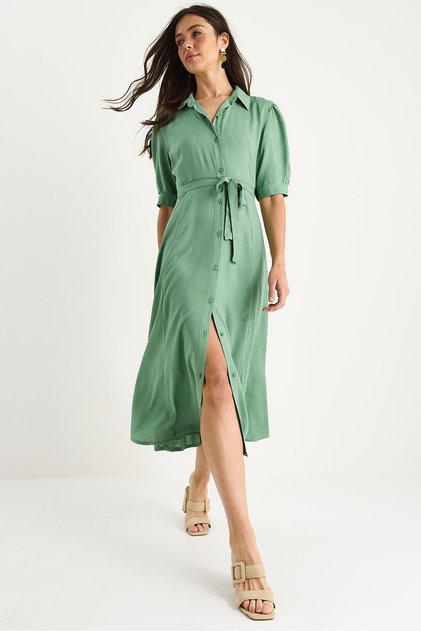 Women's Green Belted Summer Shirt Dress 8437 60283366