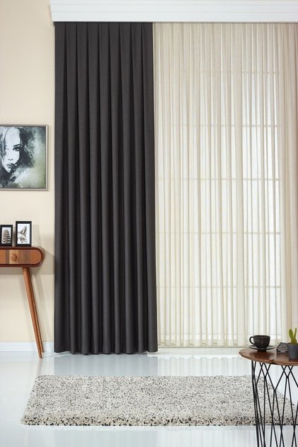 Anthracite Soft Quality Draped Matte Natural Looking Ironing Not Wanted Background Curtain No Pleats Shirred Azura