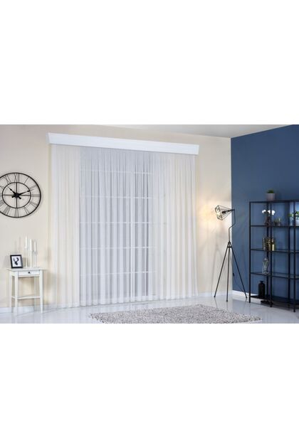 Iron-Free Non-Wrinkle Living Room, Kitchen Entrance Children's Room 1/2 Pleated Natural Natural White Tulle Curtain Emma