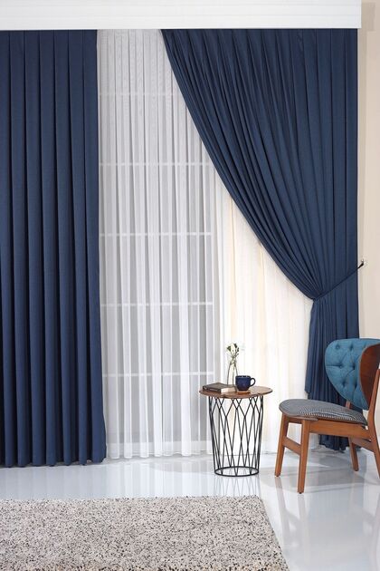 Navy Blue Modern Soft Draped Jacquard Background Curtain Extrafoam Freezer Glacier