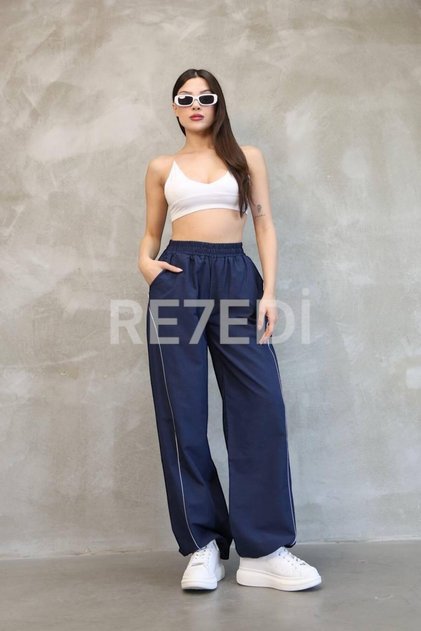UNİSEX ŞERİTLİ STOPER PAÇA PARAŞÜT PANTOLON LARCİVERT