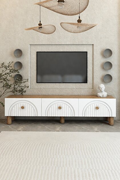 Bohem 150 cm Atlantik Çam 3 Kapaklı TV Ünitesi – MDF Mebran Kapaklı Modern TV Sehpası