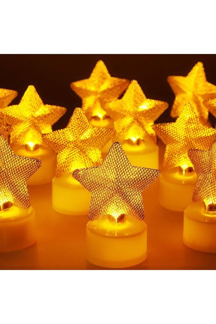 6 Pcs Star Tea Lights Candles,LED Flameless Candles Battery Operated for Holiday Gifts