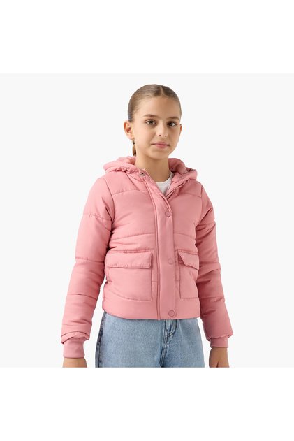 Solid Hooded Jacket with Long Sleeves and Pockets