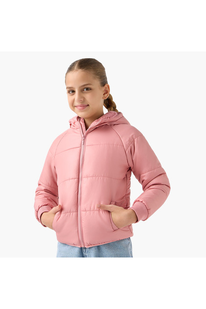 Quilted Hooded Jacket with Zip Closure