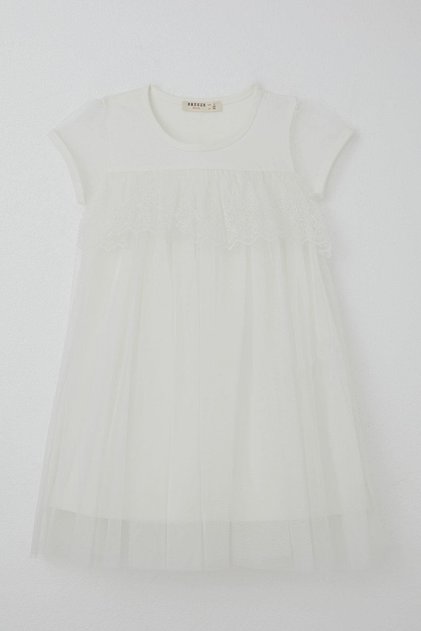 Girl's Dress Embroidered Tulle 2-6 Years, White
