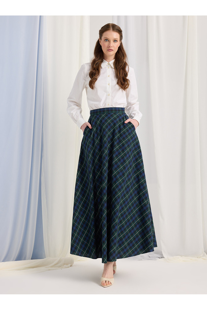 Yesil Ekoseli Maxi Etek