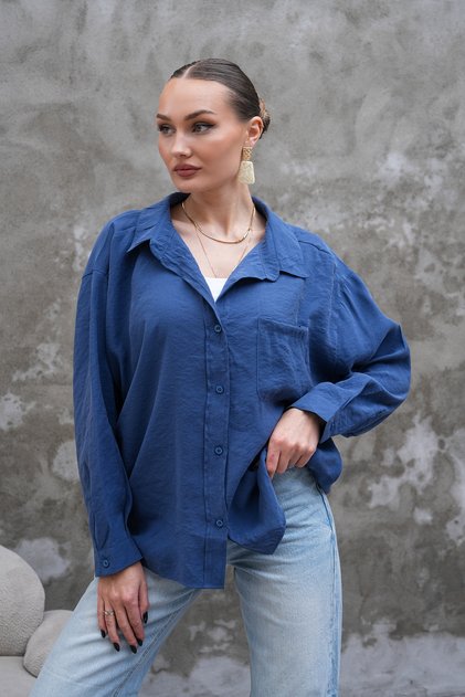 Tensel Kumaş Mavi Oversize Gömlek