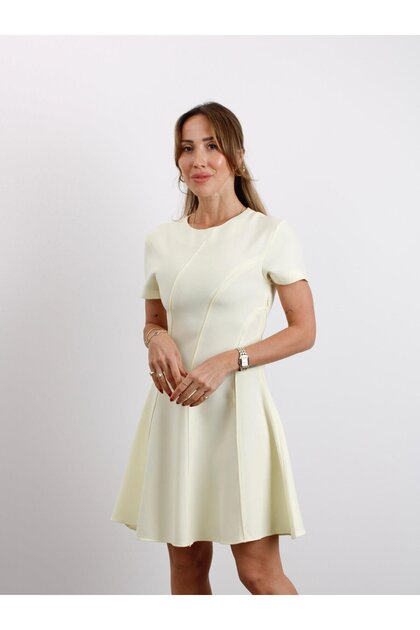 Women's Short Sleeve Bias Yellow Bell Dress