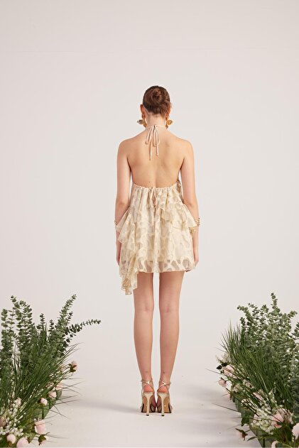 daniela mini dress beige Open Back Dresses V Neck White Midi Dress  REENOVY