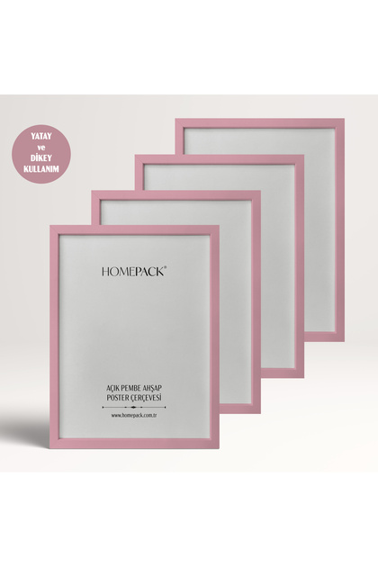 HOMEPACK Dörtlü Açık Pembe Ahşap Çerçeveli Poster Çerçevesi, Boş