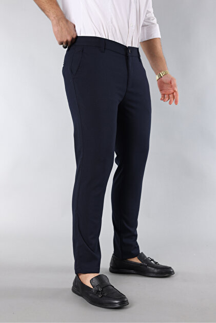 PULS Navy Blue Men's Slim Fit Lycra Ankle Length Italian Cut