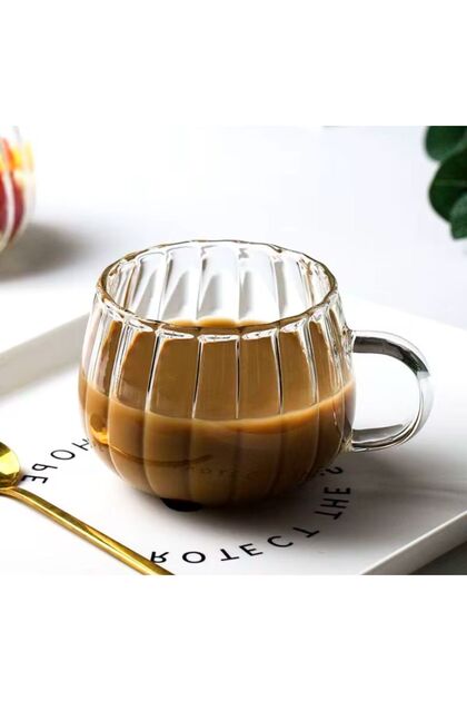Heat Resistant Borosilicate Thermal Cup Line Design Glass Cup Coffee Presentation Cup 350ml