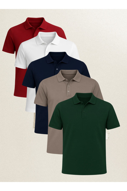 Men's Clothing 5 Pieces 100% Cotton Multi Color Regular Fit Polo Neck T-Shirt Ll.D01.In1.002
