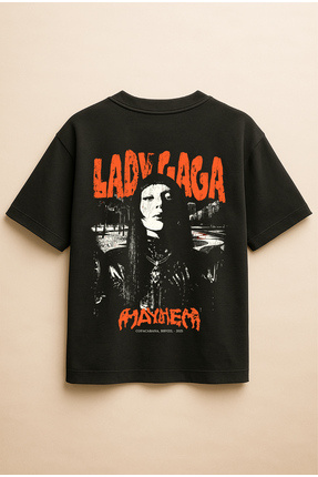 Fuddy Moda Oversize Mayhem Lady Gaga Baskılı Yıkamalı T-Shirt