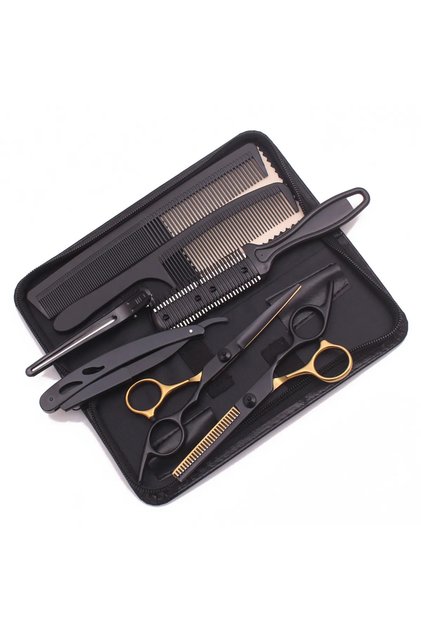 مجموعة مقصات شعر C1001 HeiJin K-B من 7 قطع، مقاس 6.0 بوصة، من الفولاذ المقاوم للصدأ، مشط حلاقة، ماكينة حلاقة هاي