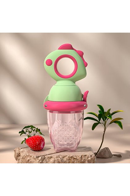 Green Dinosaur Rotate Push-Type Baby Fruit Feeder, Silicone Fresh Food Feeder, Kids Feeding Tool