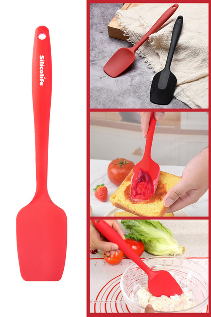 Kaşık Spatula, Isıya Dayanıklı Yanmaz Yapışmaz Tek Parça Silikon Kaşık Spatula 27cm Kırmızı