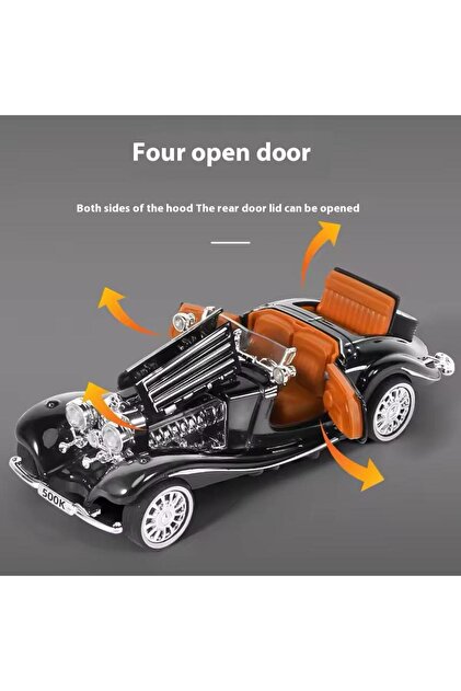 1930年代 Mercedes Benz 500K 1/64モデル SECTOYS MERCEDES 500K SİYAH ESKİ KLASİK ARABA KAPILAR AÇILIR SESLİ