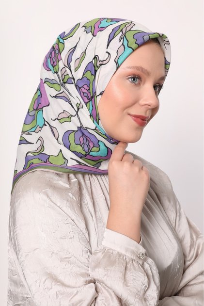 Eșarfă din bumbac ușor cu model de flori din frunze