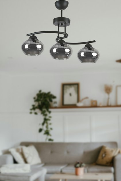Fuji Modern Dekoratif Salon - Mutfak - Yatak Odası Siyah Renk Camlı 3 Lü Avize