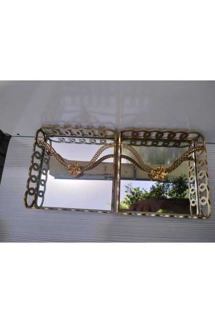 2 Pieces Mirrored Square Napkin Holder Gold-Gold