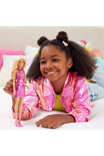 Barbie Blonde in Pink Metallic Dress - Charming Party Dolls- Trendyol