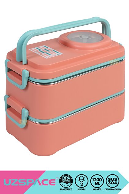Uzspace Bento 1200ml Lunchbox Yeni Koleksiyon 2 Katlı 4 Bölmeli
