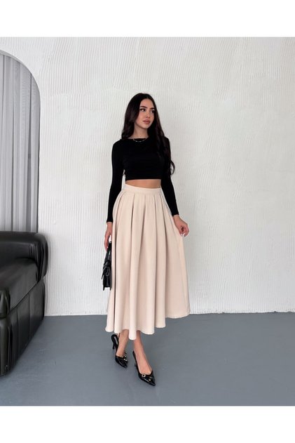 Fustă lungă de damă, plisată, din material textil DABIL, lungime 91 cm