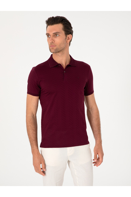 Bordo Slim Fit %100 Pamuk Polo Yaka T-shirt 50300721-VR014