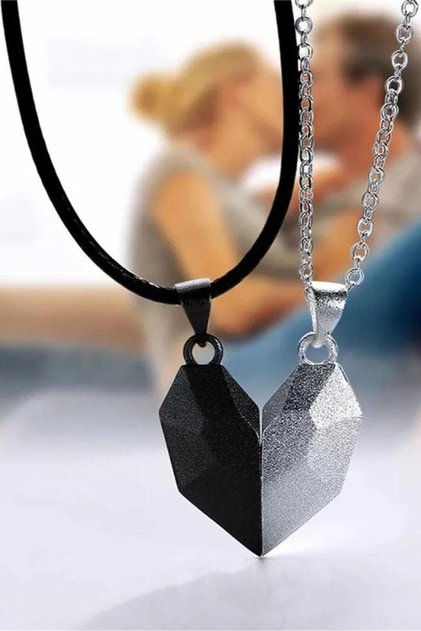 Magnet double heart women men lover necklace soul mate bbk30