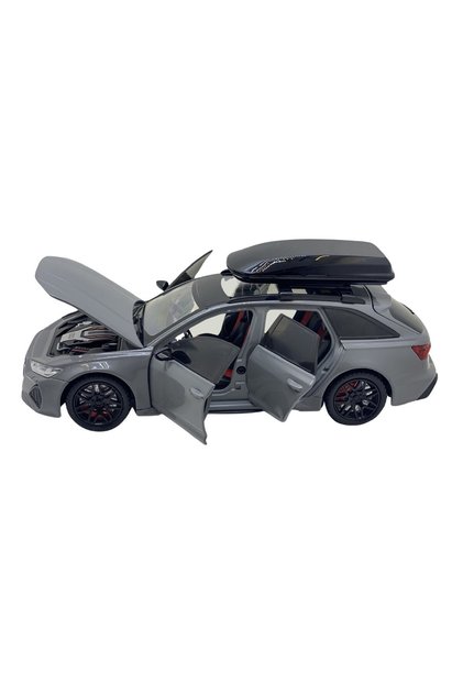 Macheta metal replica Audi RS6 gri deschide usi, capota, portbagaj, sunet si lumini