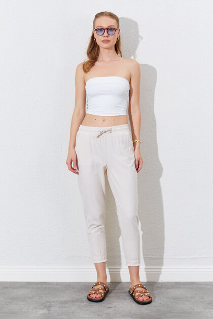 Tasseled Carrot Leg Pants - Stone | Ek100661337