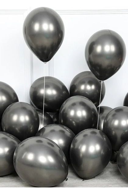 10Pcs Metallic Gray Shiny Balloon Birthday Celebration Ornament and Material