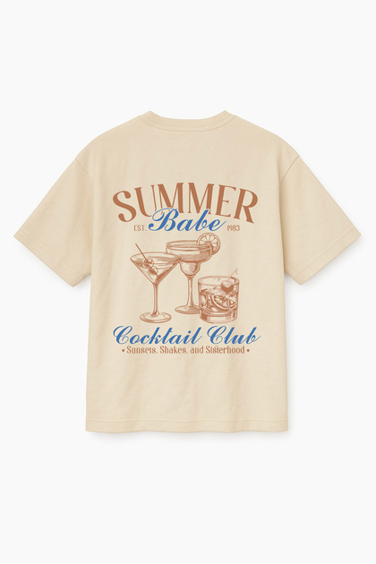 Beige Color Oversize Summer Coctail Club Cocktail Printed Unisex T-Shirt T-Shirt