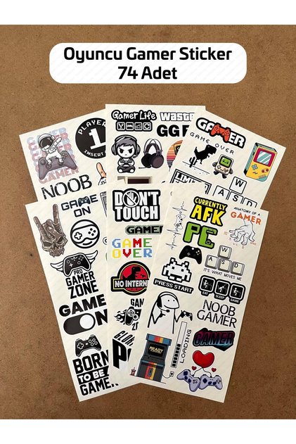 74 Adet Gamer Sticker Seti - Oyuncu Etiket Paketi, Konsol, PC, Laptop Etiket Çıkartma
