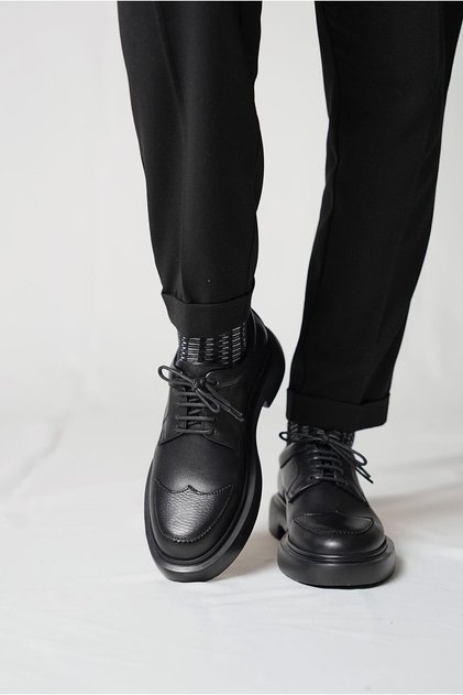 Romeo Model Genuine Leather Handmade Men's Black Leather Casual Shoes