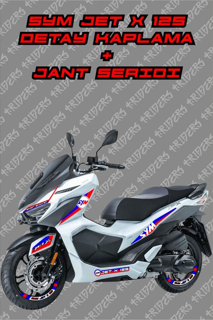 Sym Jet X 125 Detay Kaplama Sticker + Jant Şeridi Set (Hava Kanallı Cast Folyo baskı +Laminasyon)