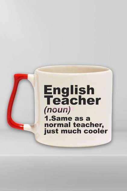 English Teacher Noun Definition İngilizce Öğretmeni Hediye Kırmızı Kulplu Kupa Bardak