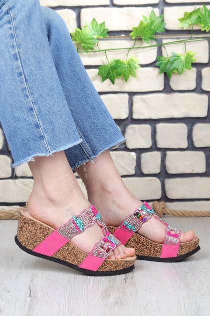 Gj Giorgia Wedge Heel Stone Detailed Comfortable Women's Slippers
